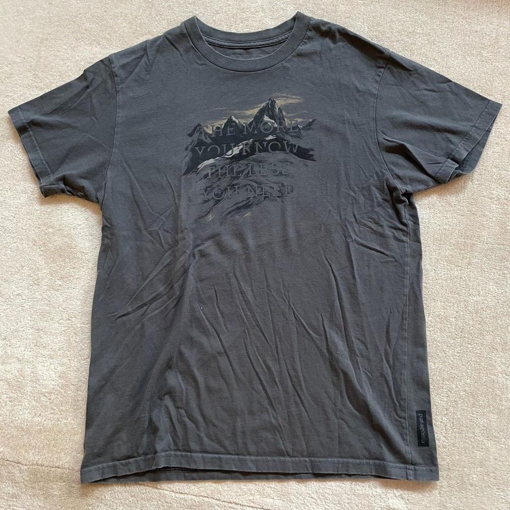 Patagonia Mens Large Slim Fit Graphic T-Shirt Gray Organic Cotton Mountain Quote